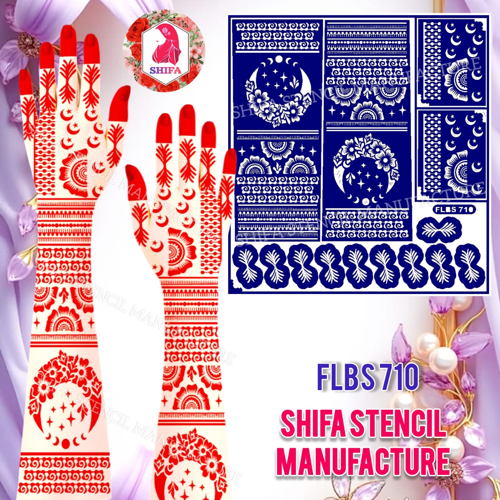 FLBS 710 Graceful Palm Flower Pattern - Sticker Overview - Shifa Stencil Manufacturer